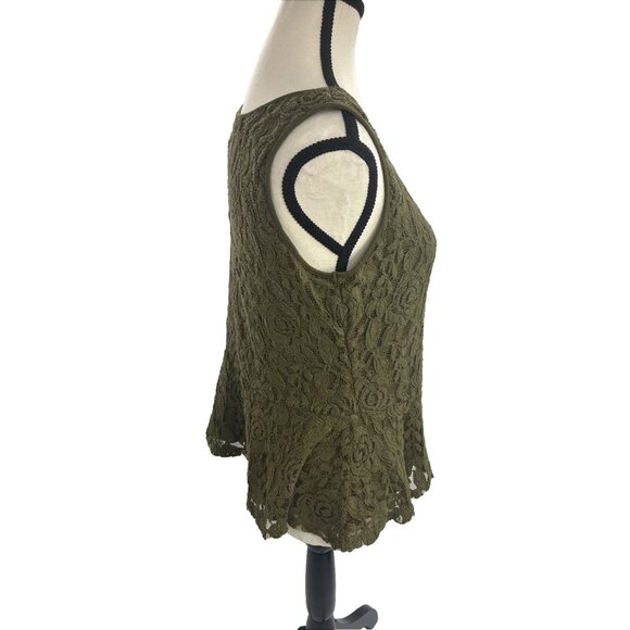 Loft Womens L Petite Olive Green Lace Peplum Tank Top Sleeveless Blouse - Picture 3 of 6